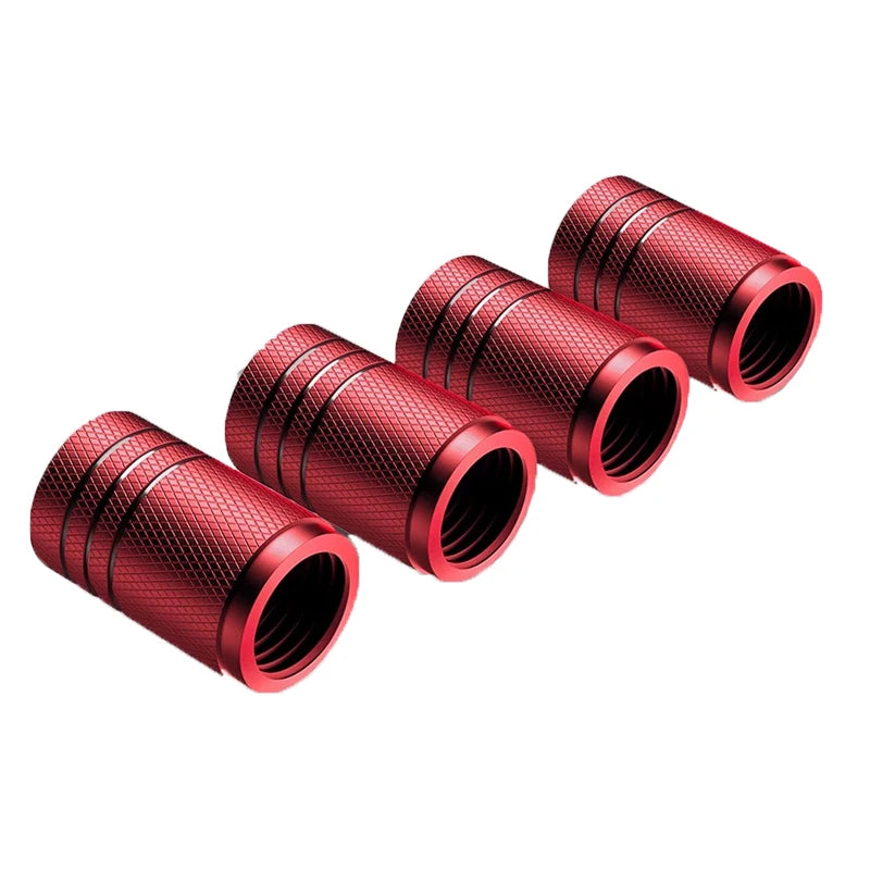 Aluminum Tire Valve Stem Caps, Knurled Grip, Set of 4, Universal Fit for Standard Schrader Valves, Silver, Red or Black