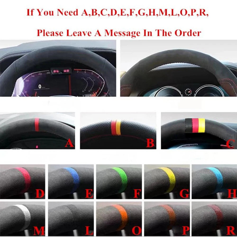 Steering Wheel Cover for Honda CR-V 2023 and Civic 2022-2023, Hand-Sewn Perforated Suede, Non-Slip Grip Sides, 7 Stitching Colors