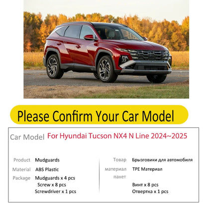Oversized Mud Flaps for Hyundai Tucson N Line 2024-2025 (NX4), Set of 4 Front and Rear Splash Guards, Black
