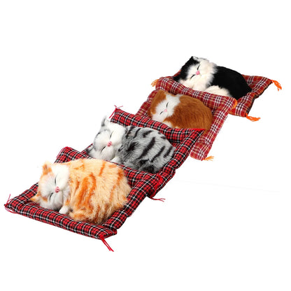Plush Sleeping Kitten Dashboard Ornament, Lifelike Cat Doll for the Car, Desk or Shelf, 4 Colors