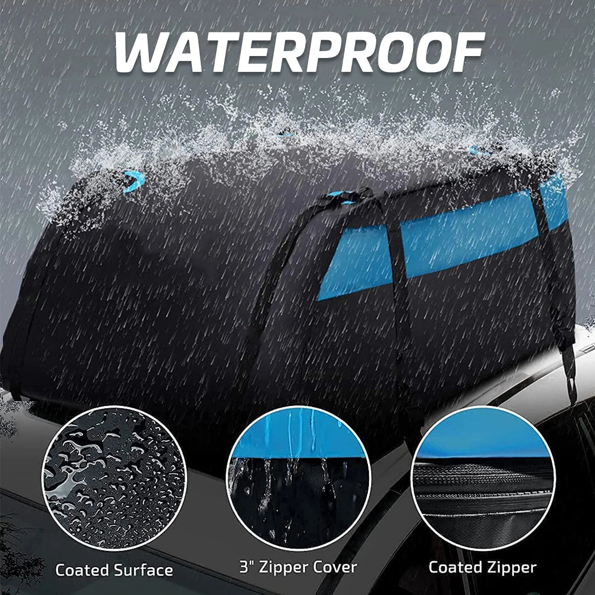 Rooftop Cargo Carrier Bag, 52 x 38 x 18 in Waterproof PVC Coated 420D or 600D Roof Bag for SUVs, Straps Not Included