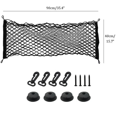 Elastic Nylon Mesh Trunk Cargo Net with 4 Plastic Hooks, Car Trunk Organizer for Loose Items, 3 Sizes from 35 x 12 to 43 x 16 Inch