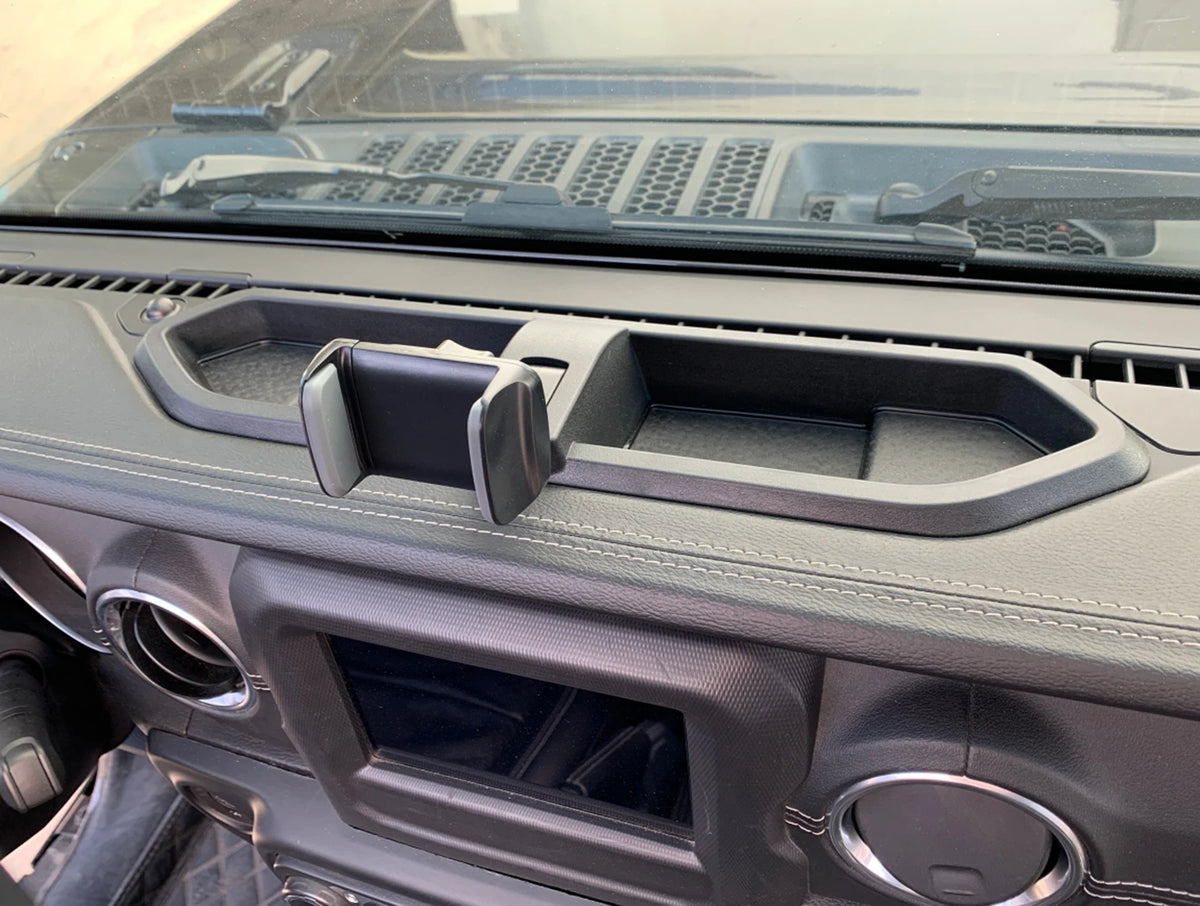 Dashboard Phone Holder for Jeep Wrangler 2018-2024 (JL), ABS Dash Mount with Storage Organizer Box, No Drilling