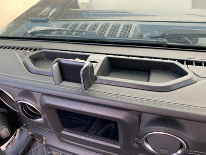 Dashboard Phone Holder for Jeep Wrangler 2018-2024 (JL), ABS Dash Mount with Storage Organizer Box, No Drilling