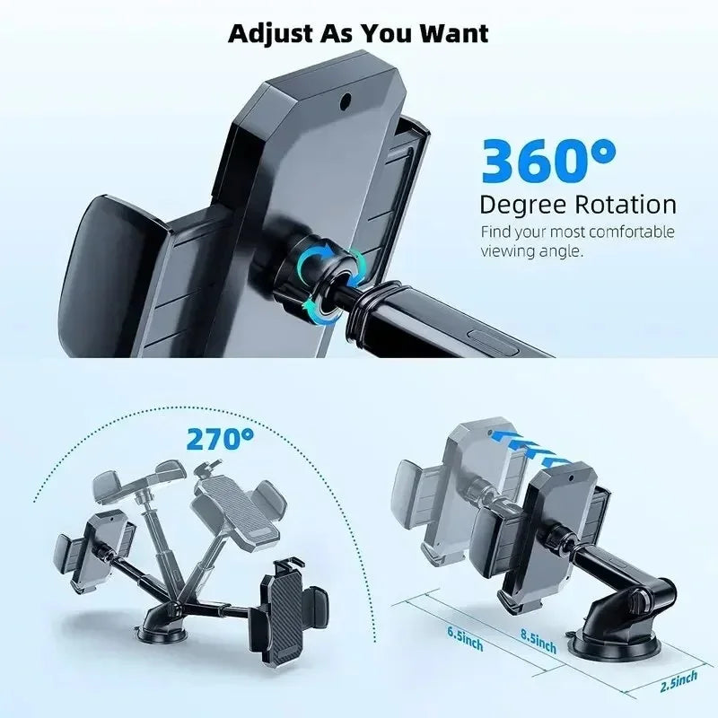 Phone holder with 360-degree ball joint and rotating arm