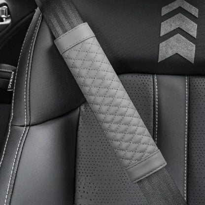 Embroidered Leather Seat Belt Shoulder Cover for Adults, Wear-Resistant with Anti-Slip Pads, Beige, Brown, Black or Gray