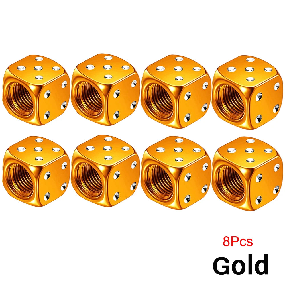 Dice Tire Valve Stem Caps, Dustproof Valve Covers for Cars, Trucks, Motorcycles and Bikes, 4 or 8 Pack, 11 Colors