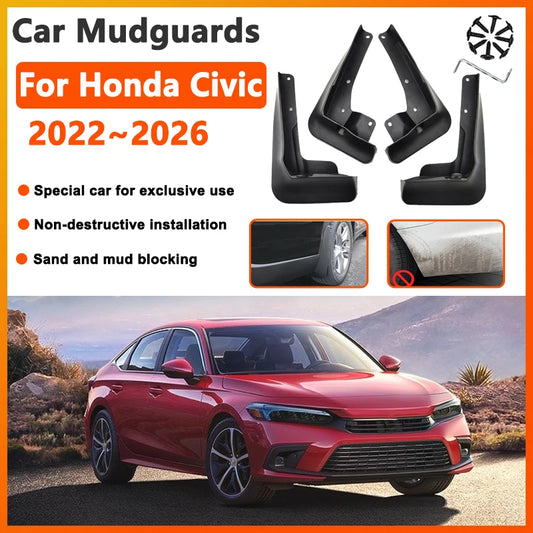 Mud Flaps for Honda Civic FL Liftback 2022-2026 (11th Gen), Set of 4 Black ABS Splash Guards, No Drilling
