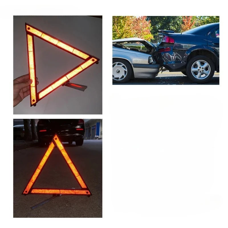 Folding Reflective Warning Triangle, Emergency Roadside Safety Sign for Breakdowns, Folds Flat into Its Box