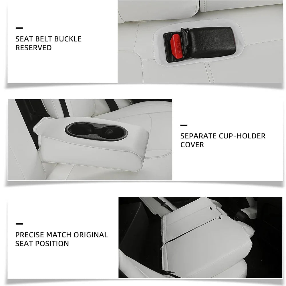 PU Leather Seat Covers for Tesla Model Y 2020-2024, 5-Seat Full Set with Headrest Covers and Front Seat Pockets