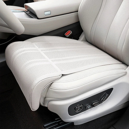 Car Seat Cushion with Leg Support Extension, Perforated Faux Leather Thigh Support Pad for Long Drives, Black or White