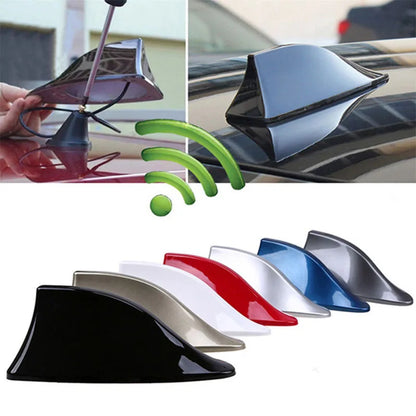 Universal Shark Fin Roof Antenna with Built-In AM/FM Cable, No Drilling Install, Carbon Fiber Look and Solid Colors