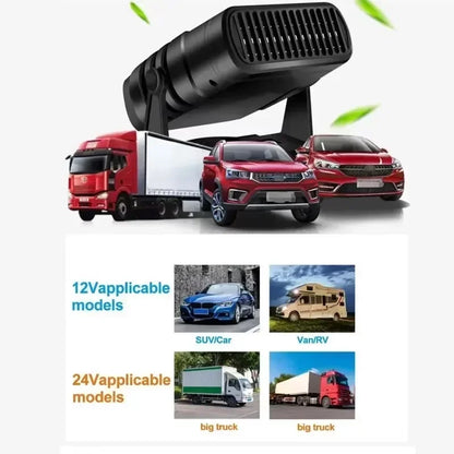 Dual Mode Portable Car Heater and Cooling Fan, 360 Degree Rotating Windshield Defroster and Defogger, 12V 120W or 24V 200W