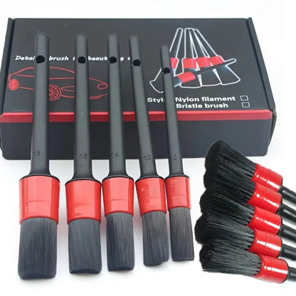 5 Piece Car Detailing Brush Set for Dashboard, Air Vents, Emblems and Wheels, Soft Bristle Cleaning Brushes