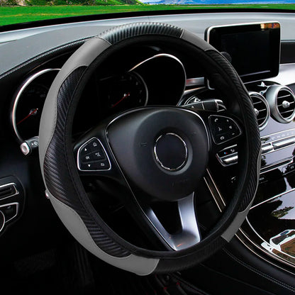 Gray and black steering wheel cover