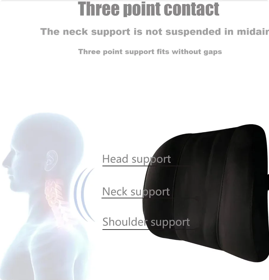 Memory Foam Car Neck Pillow with Washable Pillow Case, Neck Support for Driving and Travel, Black or Gray