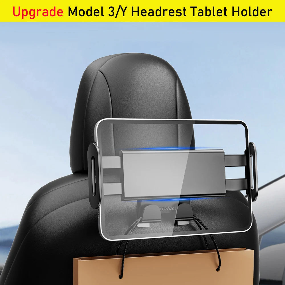 Headrest Phone and Tablet Holder for Tesla Model 3 and Model Y, 360 Degree Rotating Back Seat Mount Up to 8 Inch, 2 Hooks