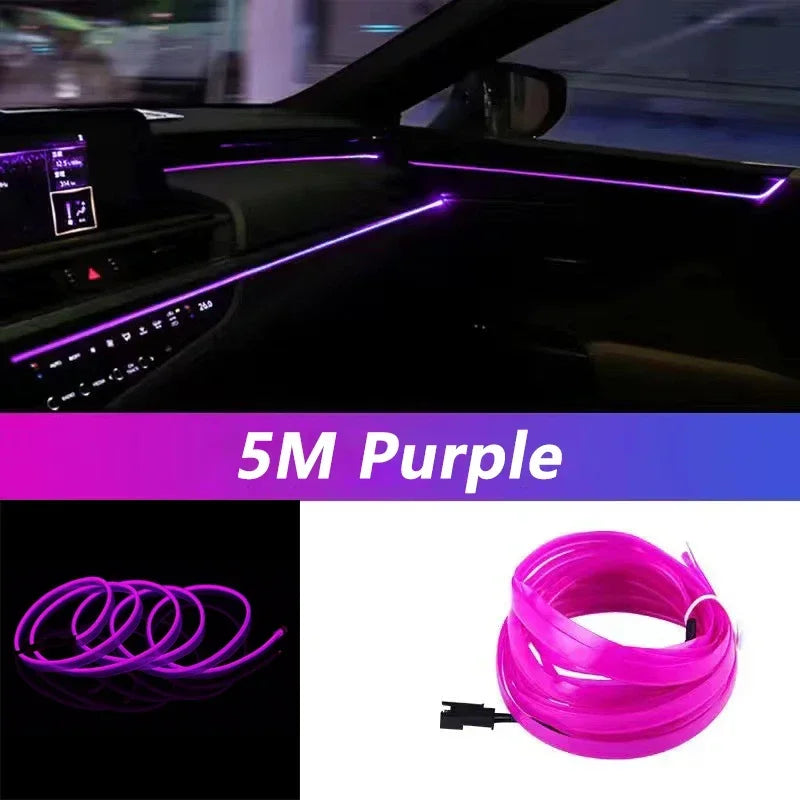 5 m (16.5 ft) EL Wire Car Interior Ambient Light, Flexible Neon Trim Strip with USB or 12V Socket Driver, 10 Colors