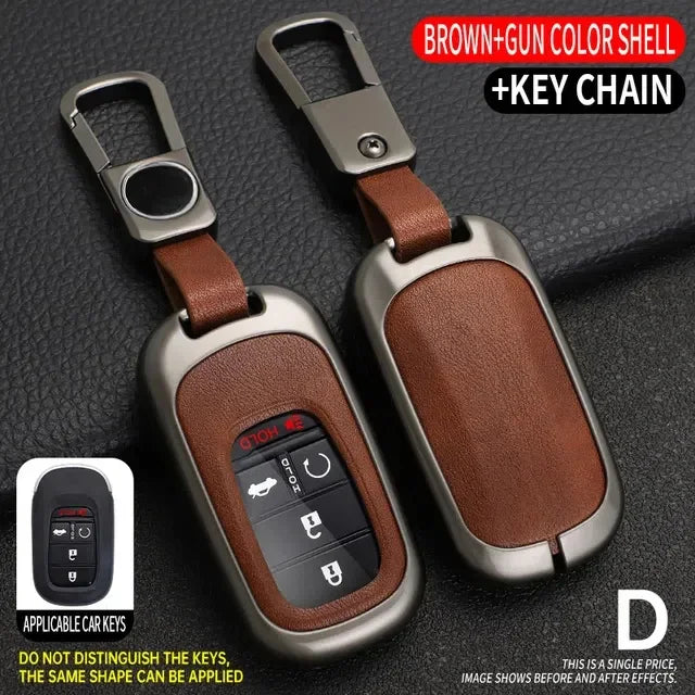 Key Fob Cover for Honda Civic 11th Gen Keyless Fobs, Alloy and Leather Case for 3, 4 and 5-Button Keys, 4 Colors