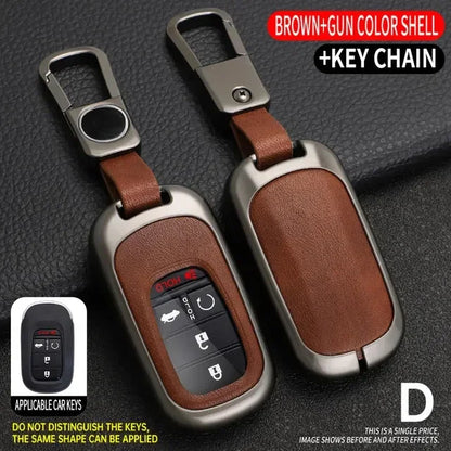 Key Fob Cover for Honda Civic 11th Gen Keyless Fobs, Alloy and Leather Case for 3, 4 and 5-Button Keys, 4 Colors