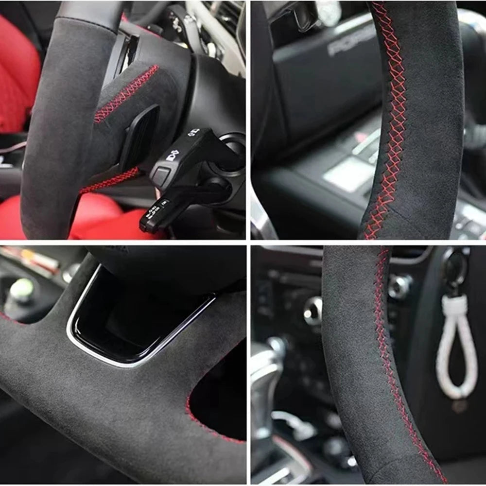 Steering Wheel Cover for Honda CR-V 2023 and Civic 2022-2023, Hand-Sewn Perforated Suede, Non-Slip Grip Sides, 7 Stitching Colors