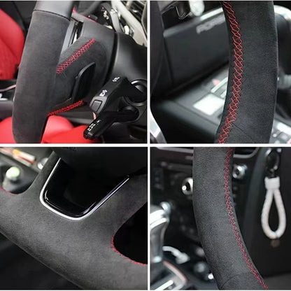Steering Wheel Cover for Honda CR-V 2023 and Civic 2022-2023, Hand-Sewn Perforated Suede, Non-Slip Grip Sides, 7 Stitching Colors