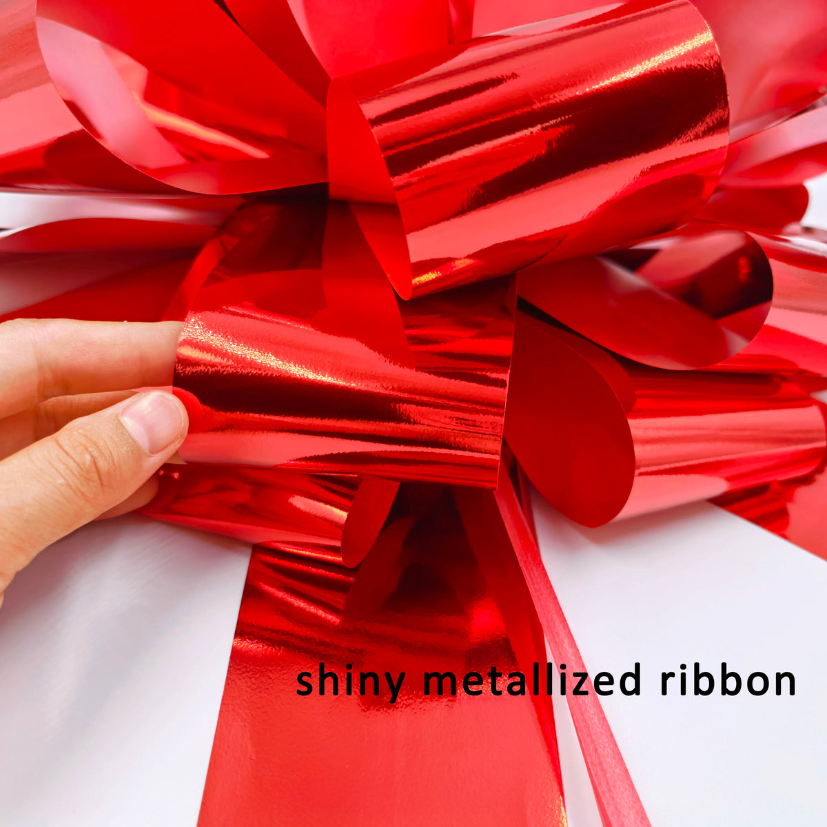 14 Inch Red Pull String Gift Bow for Cars, Bikes and Big Presents, Waterproof Metallic Ribbon for Christmas, Birthdays and Weddings