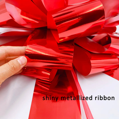 14 Inch Red Pull String Gift Bow for Cars, Bikes and Big Presents, Waterproof Metallic Ribbon for Christmas, Birthdays and Weddings