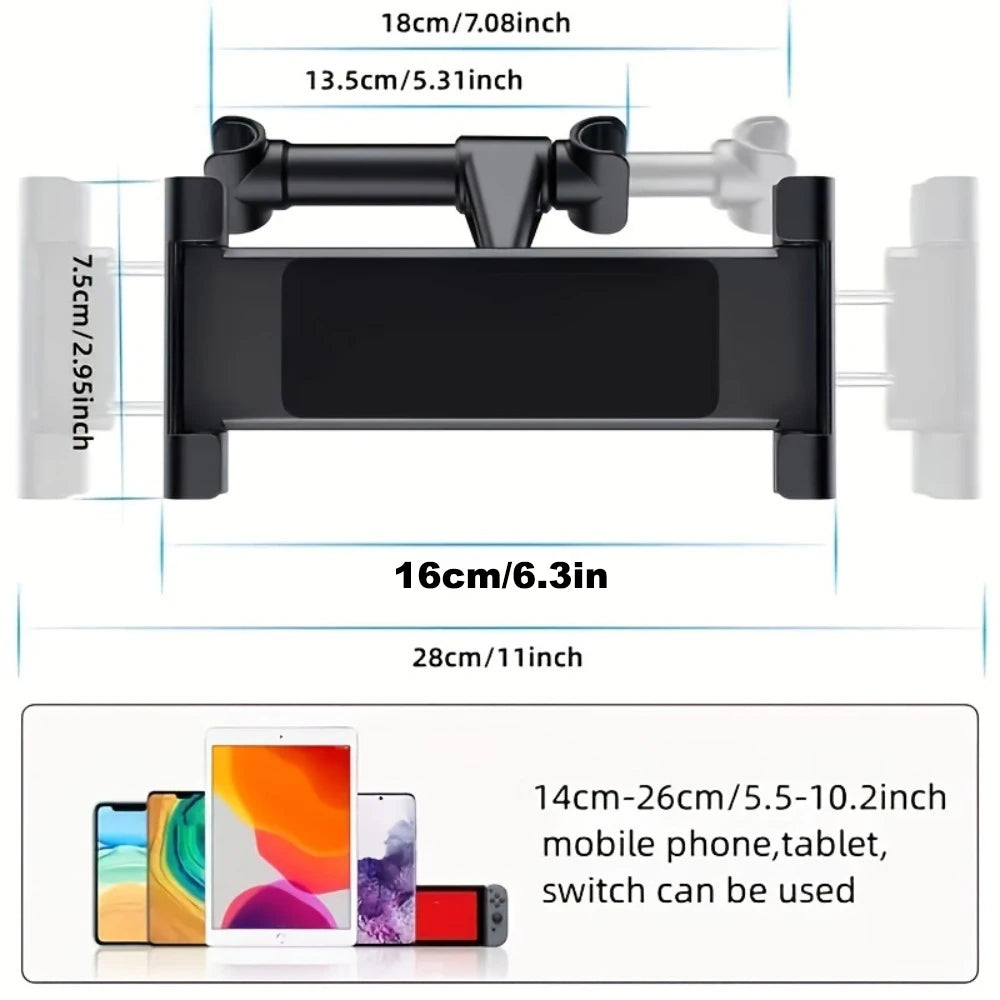 Headrest Tablet Holder for Car Back Seat, Fits 4.7 to 12.9 Inch Tablets and Phones, 360 Degree Rotation, Red or Black
