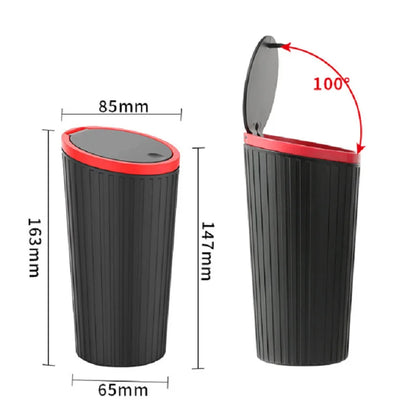 Mini Car Trash Can with Press Lid, Compact Round Plastic Garbage Bin for Car Interiors