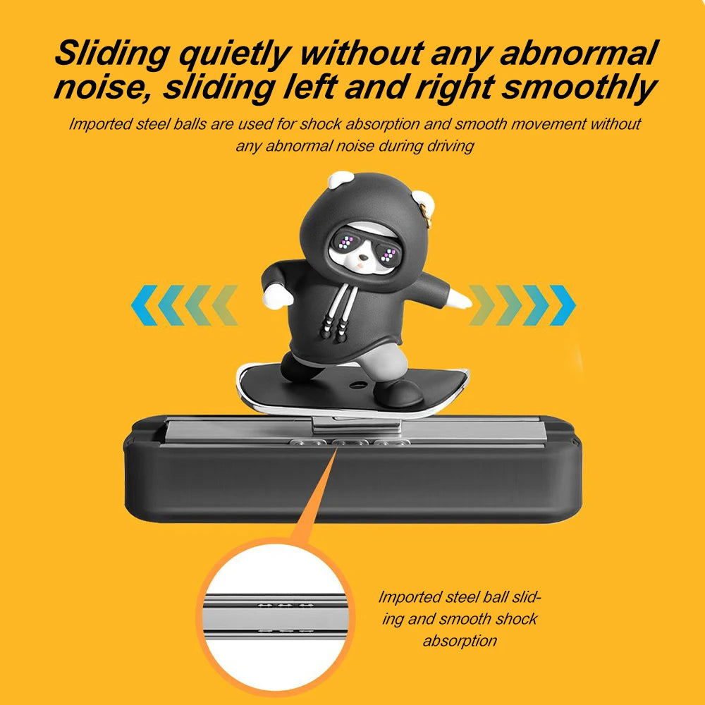 Skateboarding Bear Dashboard Ornament, Sliding Bear Car Decoration with Optional Magnetic Phone Number Plate, 5 Colors