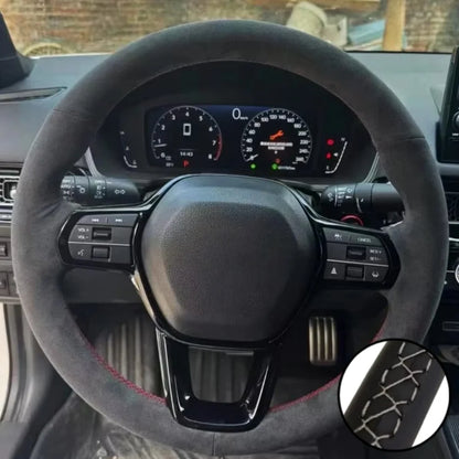 Steering Wheel Cover for Honda CR-V 2023 and Civic 2022-2023, Hand-Sewn Perforated Suede, Non-Slip Grip Sides, 7 Stitching Colors