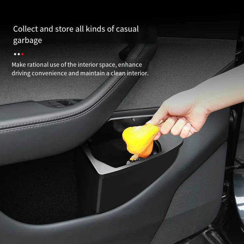 Front Door Storage Bins with Push Lid for Tesla Model Y Juniper 2025+, ABS Door Pocket Organizer and Trash Can