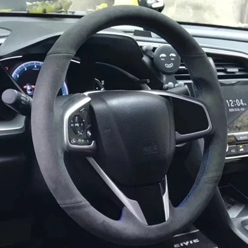 Steering Wheel Cover for Honda Civic (11th Gen), Hand-Sewn Suede and Leather Wrap with Needle and Thread, 5 Styles