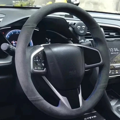 Steering Wheel Cover for Honda Civic (11th Gen), Hand-Sewn Suede and Leather Wrap with Needle and Thread, 5 Styles