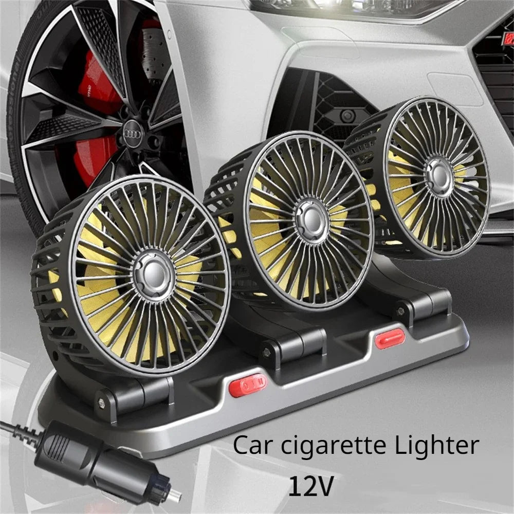 Car Cooling Fan with 1, 2 or 3 Adjustable Heads, 360 Degree Dashboard Fan with 2 Speeds, USB, 12V or 24V Plug