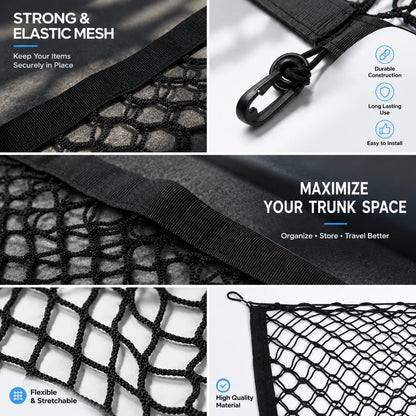 Trunk Cargo Net for Toyota RAV4 2019-2025, Single or Double Layer Elastic Nylon Mesh with Buckles for Trunk Anchor Points