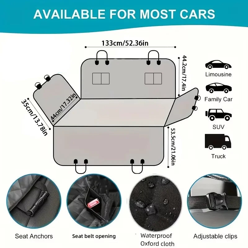 Waterproof Dog Hammock Back Seat Cover with Side Flaps, Scratch Resistant Quilted Pet Seat Protector for Cars and SUVs