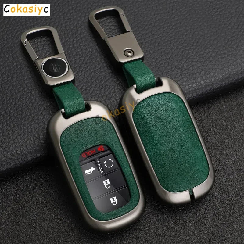 Key Fob Cover for Honda Civic 11th Gen Keyless Fobs, Alloy and Leather Case for 3, 4 and 5-Button Keys, 4 Colors