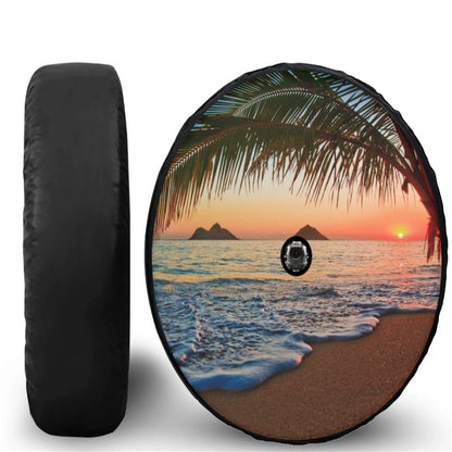 Spare Tire Cover for Jeep Wrangler with Backup Camera Hole, Sunset 4x4 Off-Road PU Leather, 15 to 18 in, Plain Black or 16 Prints