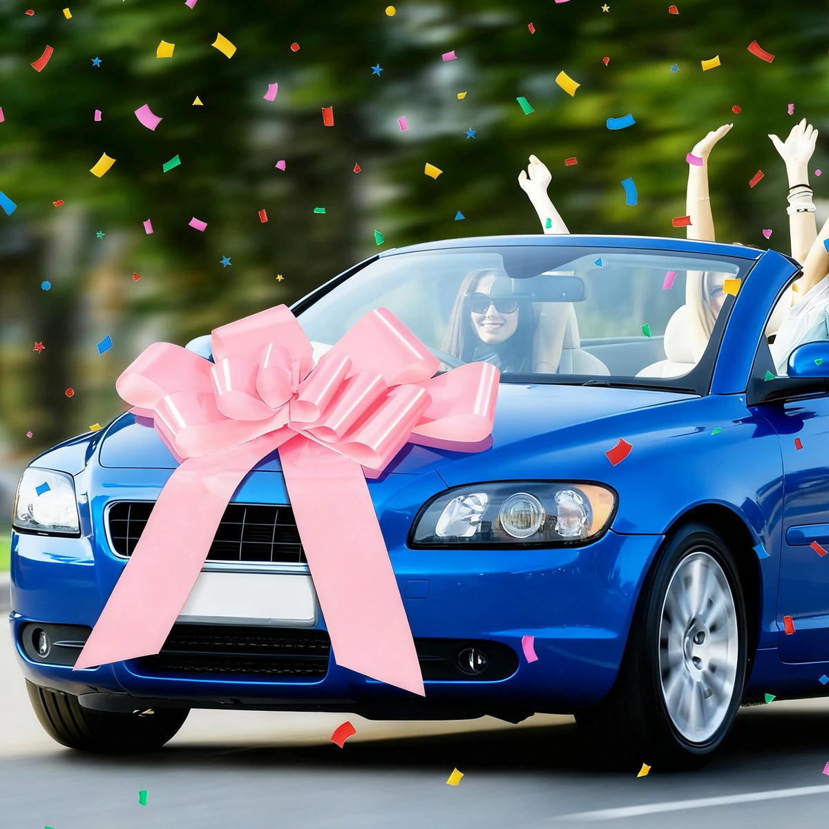 30 Inch Giant Pink Car Bow, Pull String Ribbon Bow for Birthdays, Weddings, Gender Reveals and It's a Girl Celebrations