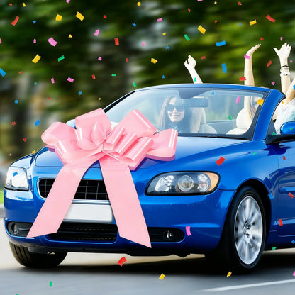 30 Inch Giant Pink Car Bow, Pull String Ribbon Bow for Birthdays, Weddings, Gender Reveals and It's a Girl Celebrations
