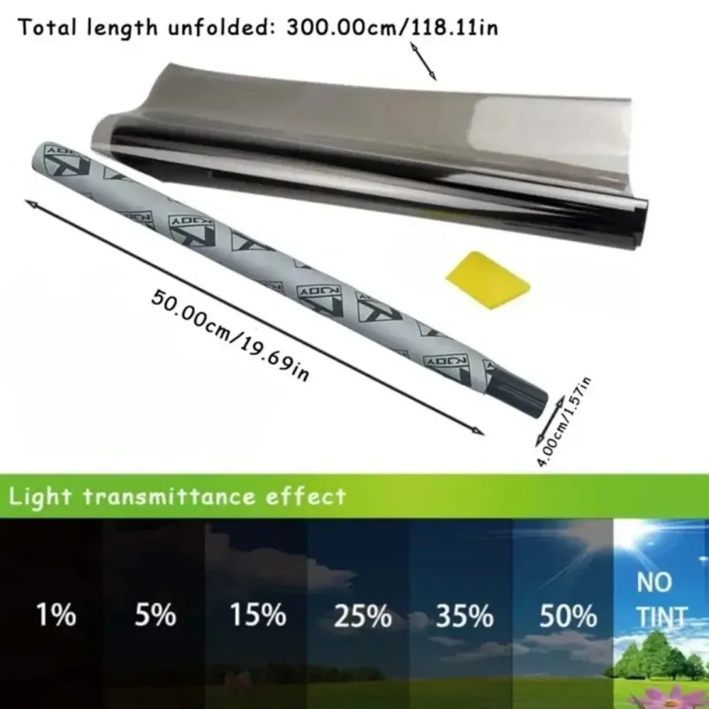 Black Window Tint Film Roll, 19.7 in x 9.8 ft (50 x 300 cm) Self-Adhesive UV Blocking Film for Car and Home Glass, 1% to 50% VLT