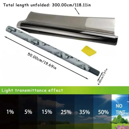 Black Window Tint Film Roll, 19.7 in x 9.8 ft (50 x 300 cm) Self-Adhesive UV Blocking Film for Car and Home Glass, 1% to 50% VLT