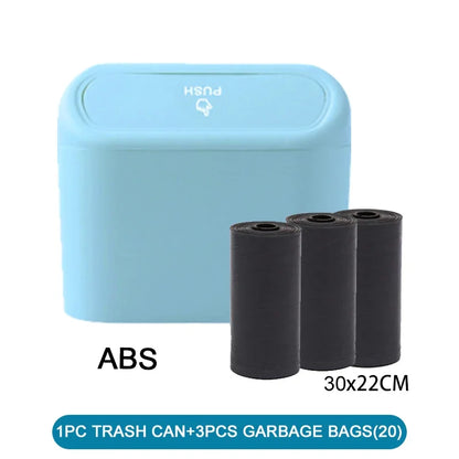 Mini Car Trash Can with Lid and Garbage Bags, Leak-Proof Small Bin for Door Pockets, Consoles and Desks, 4 Colors
