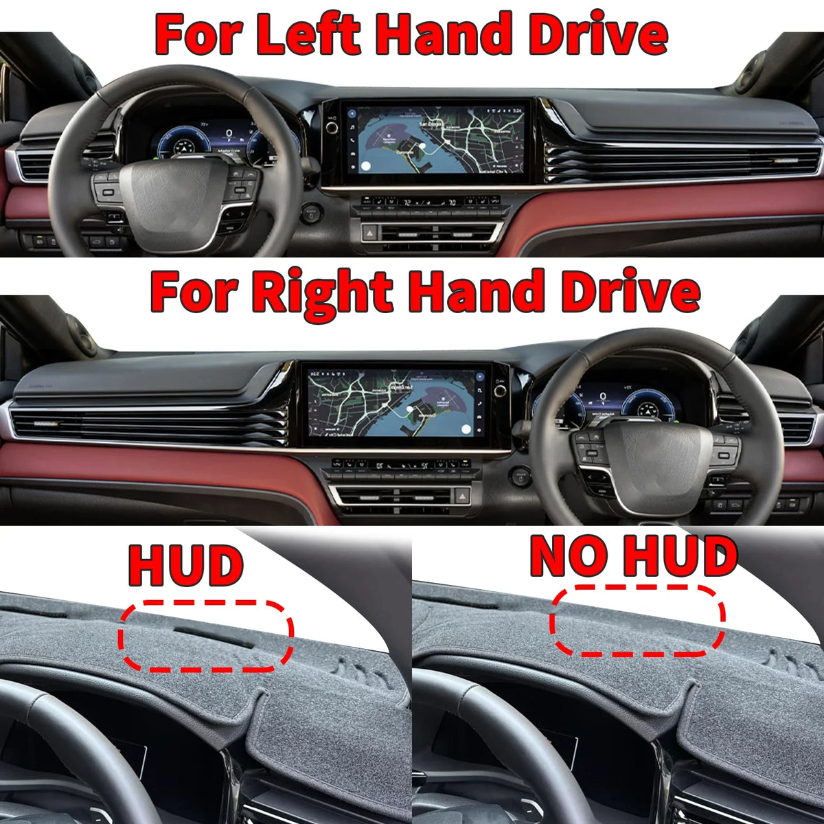 Dash Mat for Toyota Camry 2025-2027 (XV80), Polyester, Flannel or Leather Dashboard Cover, HUD and Non-HUD Versions