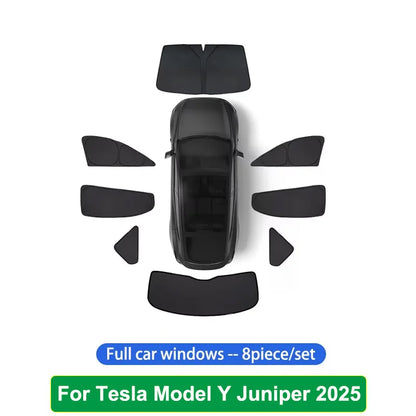 Sun Shades for Tesla Model Y Juniper 2025-2026, Windshield, Side Window and Sunroof Shades or 6, 7 and 8-Piece Privacy Sets