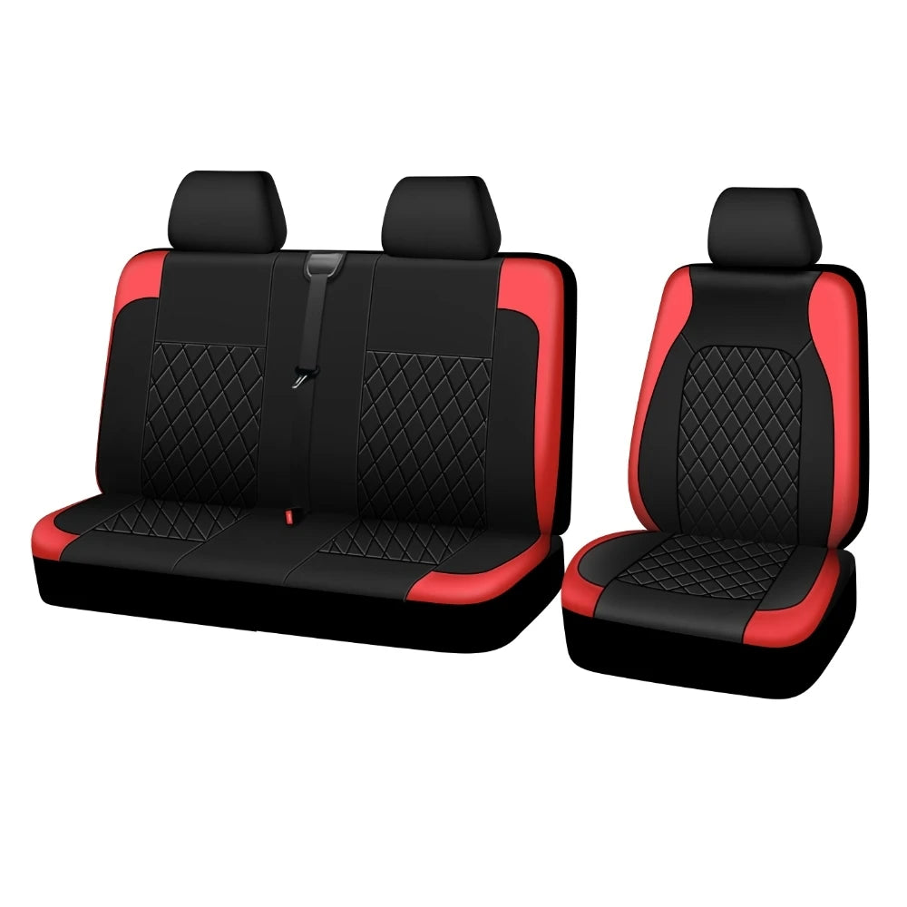 Front Seat Covers for Vans and Trucks, 1+2 Set for Driver Seat and Double Passenger Bench, Quilted Faux Leather, 4 Colors