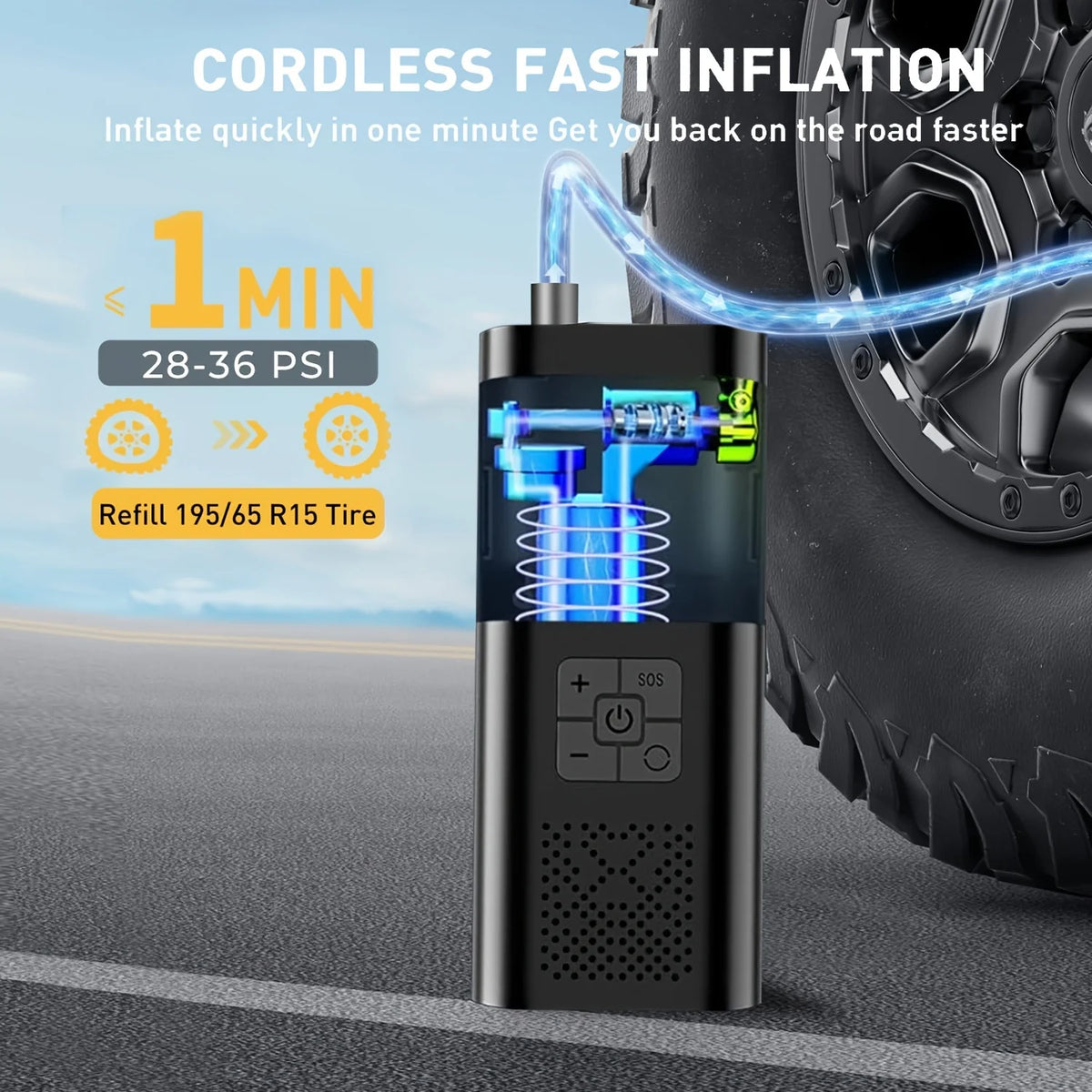Inflating a car tire with the cordless tire inflator