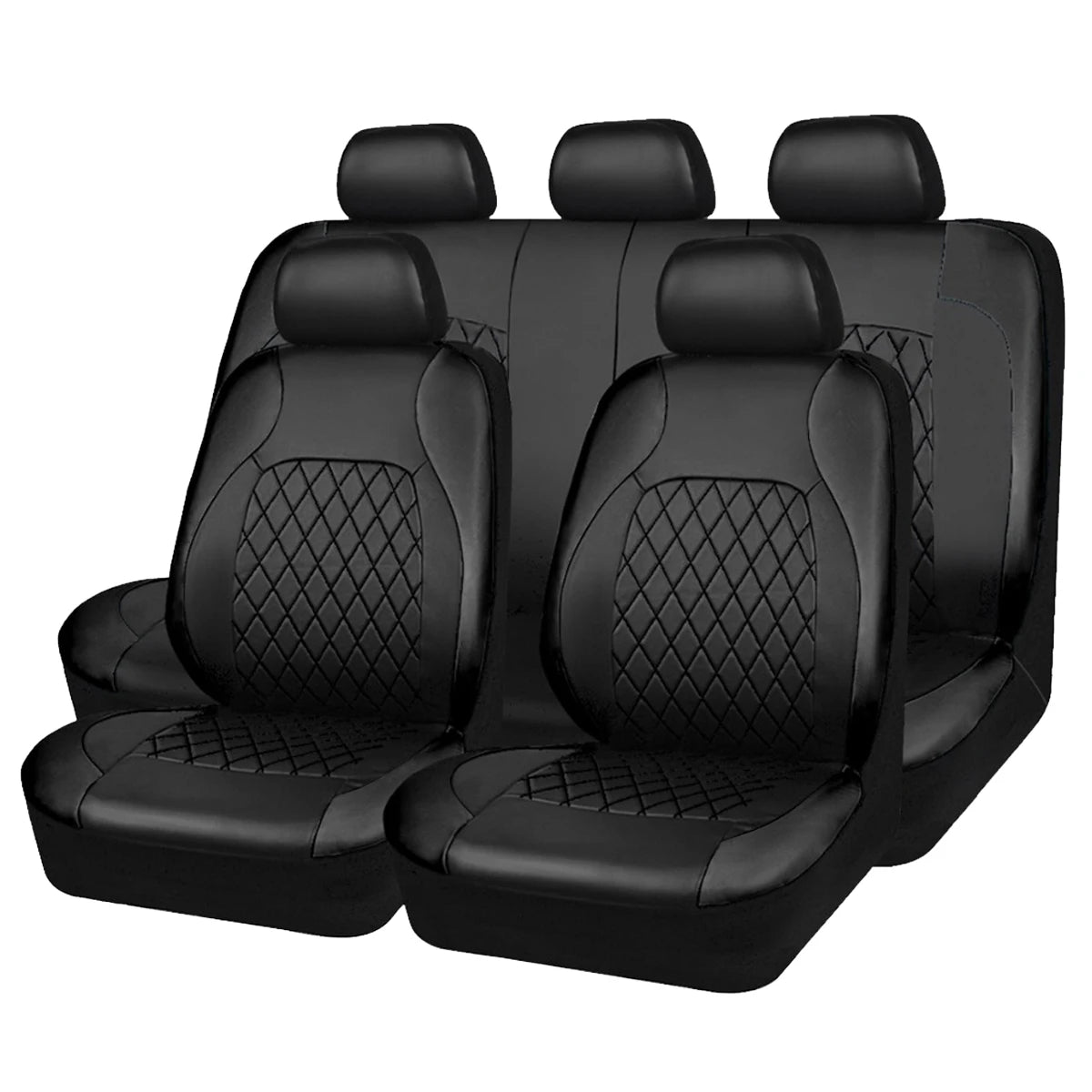Quilted PU Leather Car Seat Covers, Front Pair or Full 5 Seat Set, Universal Fit for Cars, SUVs and Pickup Trucks, 4 Colors